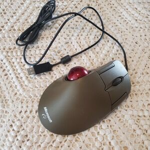 Vintage Microsoft Trackball Optical 1.0 USB Wired Mouse‎ 5-Button PS/2 Ergonomic